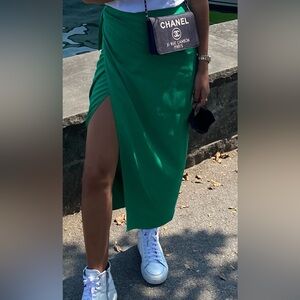 Zara Emerald Green Midi Skirt with Side Slit